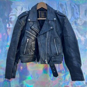 Black Leather Zippered Motorcycle Jacket